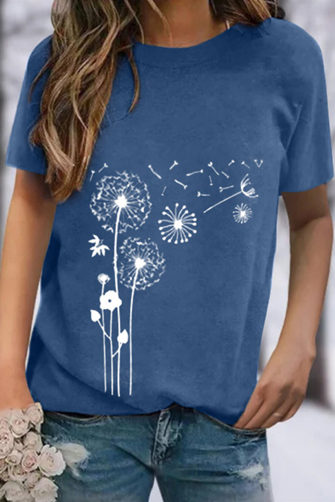Crewneck Tee Dandelion Print Graphic Loose Casual T-Shirt