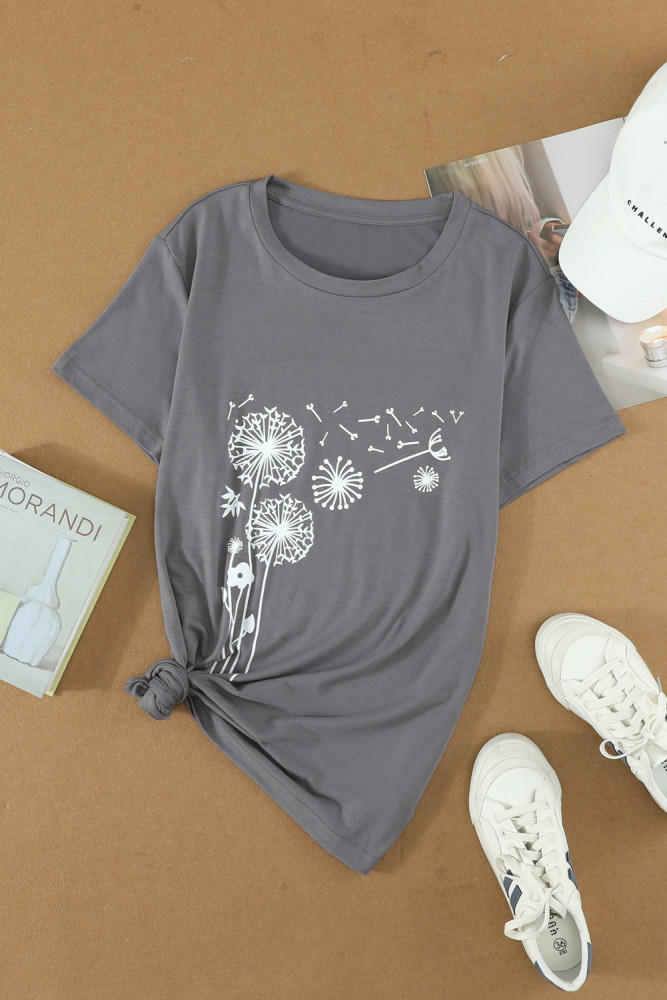 Crewneck Tee Dandelion Print Graphic Loose Casual T-Shirt