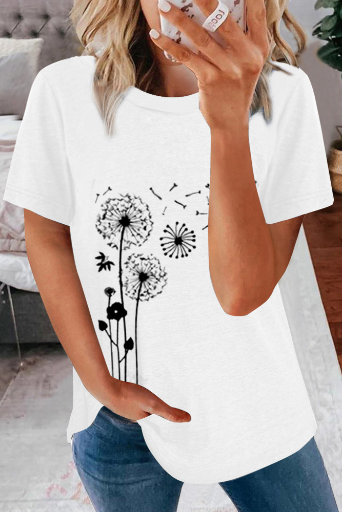 Crewneck Tee Dandelion Print Graphic Loose Casual T-Shirt