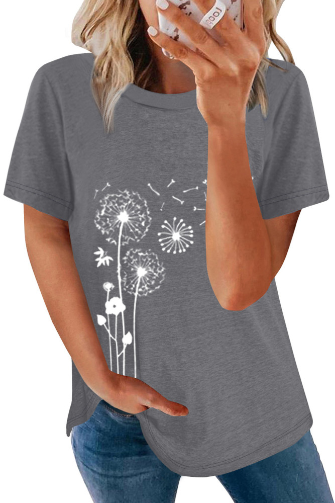 Crewneck Tee Dandelion Print Graphic Loose Casual T-Shirt