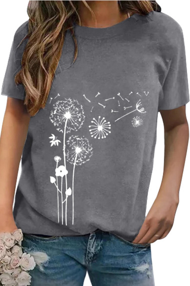 Crewneck Tee Dandelion Print Graphic Loose Casual T-Shirt