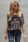 Summer Loose Button Down Floral Print Off Shoulder Short Sleeve Top