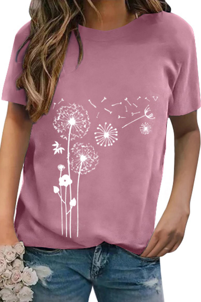 Crewneck Tee Dandelion Print Graphic Loose Casual T-Shirt