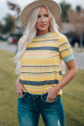 Womens Multicolor Stripes Crew Neck T Shirt Top