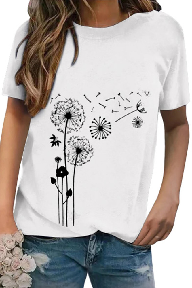 Crewneck Tee Dandelion Print Graphic Loose Casual T-Shirt