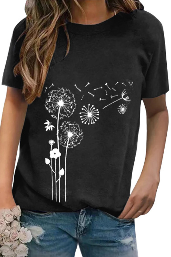 Crewneck Tee Dandelion Print Graphic Loose Casual T-Shirt