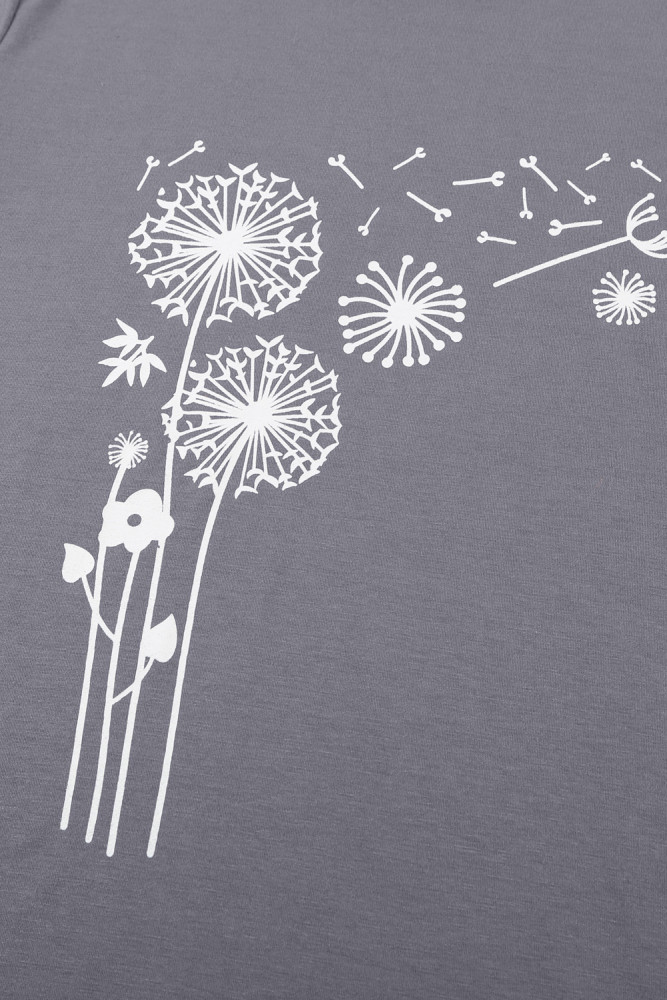 Crewneck Tee Dandelion Print Graphic Loose Casual T-Shirt