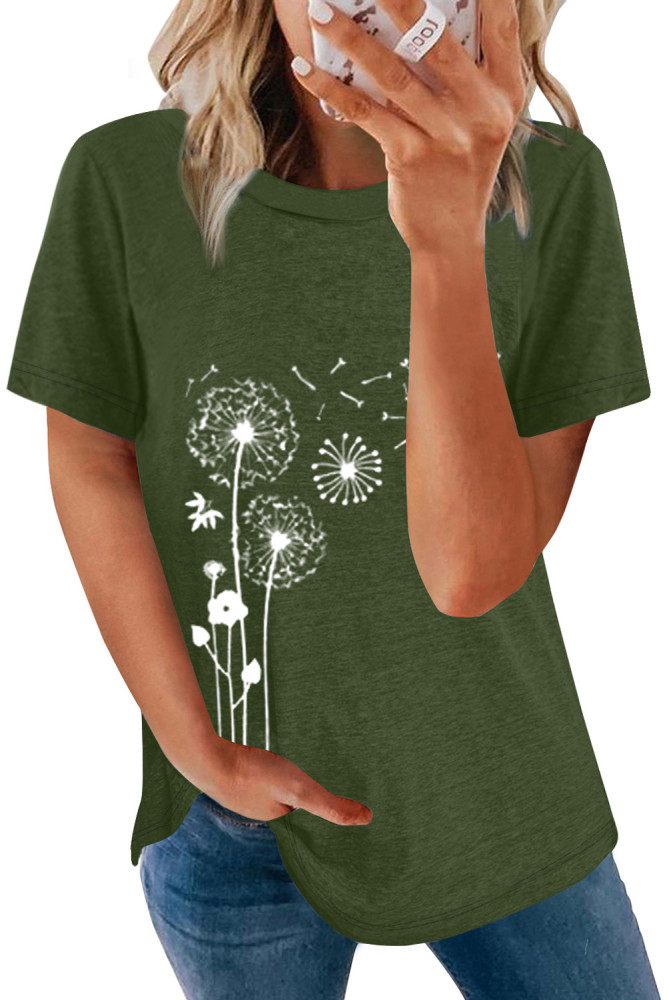 Crewneck Tee Dandelion Print Graphic Loose Casual T-Shirt