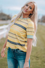 Womens Multicolor Stripes Crew Neck T Shirt Top