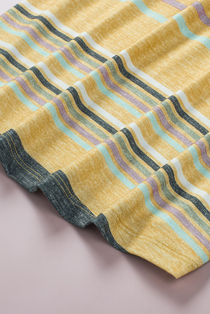 Womens Multicolor Stripes Crew Neck T Shirt Top