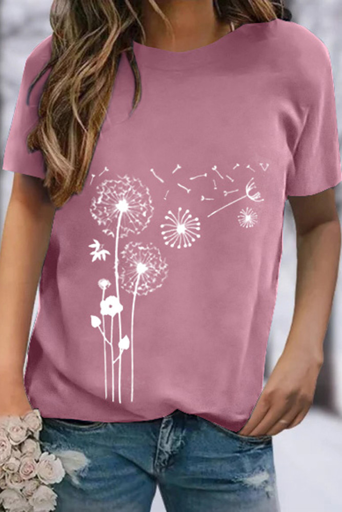 Crewneck Tee Dandelion Print Graphic Loose Casual T-Shirt