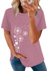 Crewneck Tee Dandelion Print Graphic Loose Casual T-Shirt