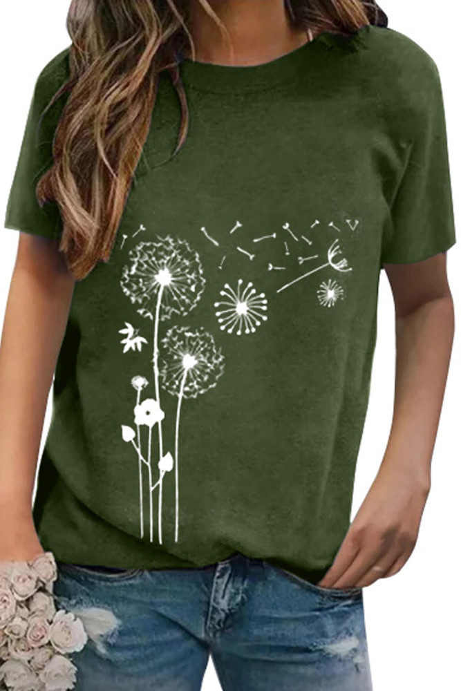 Crewneck Tee Dandelion Print Graphic Loose Casual T-Shirt