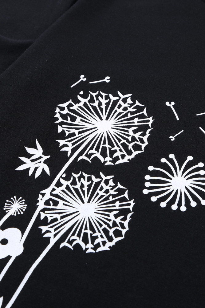 Crewneck Tee Dandelion Print Graphic Loose Casual T-Shirt
