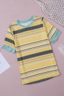 Womens Multicolor Stripes Crew Neck T Shirt Top