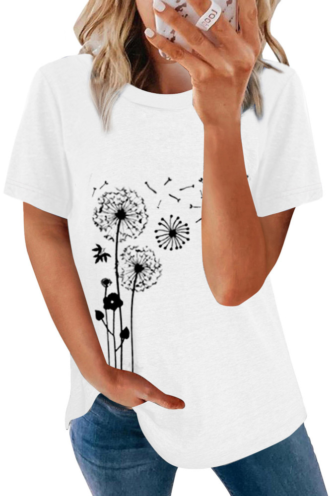 Crewneck Tee Dandelion Print Graphic Loose Casual T-Shirt