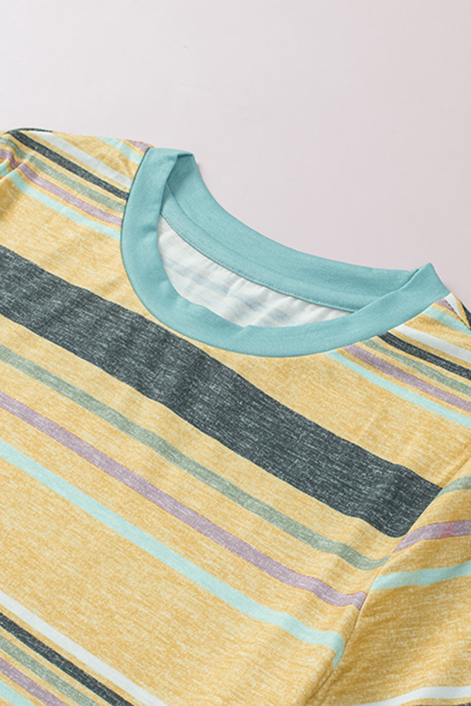 Womens Multicolor Stripes Crew Neck T Shirt Top