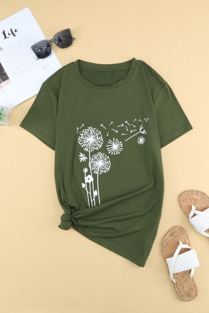 Crewneck Tee Dandelion Print Graphic Loose Casual T-Shirt