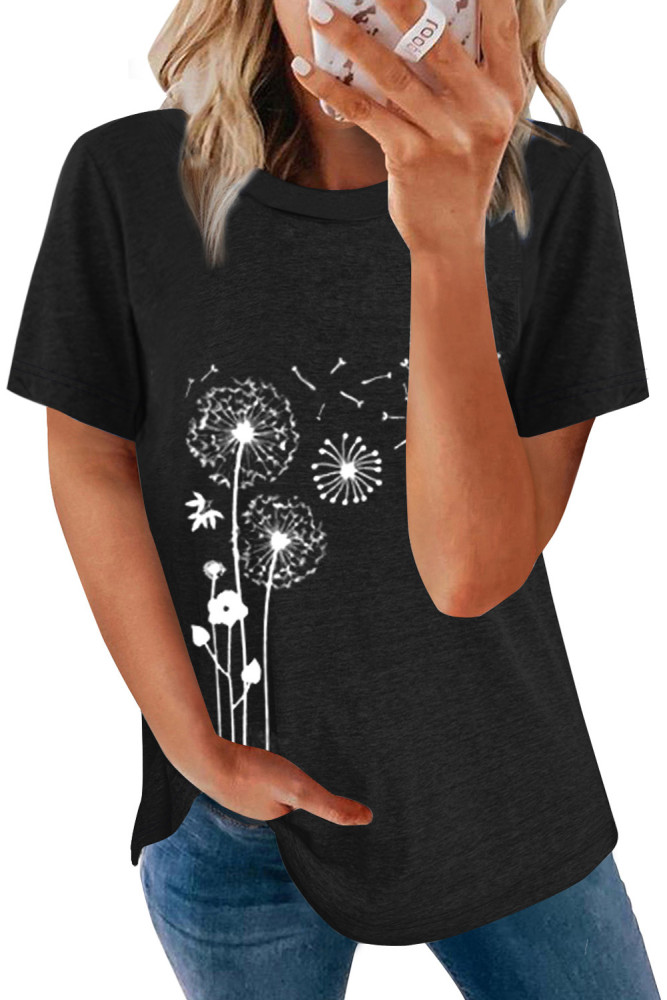 Crewneck Tee Dandelion Print Graphic Loose Casual T-Shirt