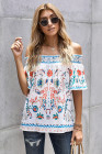 Summer Loose Button Down Floral Print Off Shoulder Short Sleeve Top