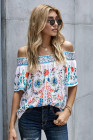 Summer Loose Button Down Floral Print Off Shoulder Short Sleeve Top