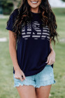 Womens USA Graphic Tee American Flag Graphic Print Tee Shirts Top