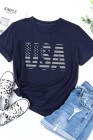 Womens USA Graphic Tee American Flag Graphic Print Tee Shirts Top