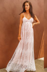 Womens Floral Crochet Lace Ruffled High Waist White Maxi Dress