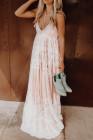 Womens Floral Crochet Lace Ruffled High Waist White Maxi Dress