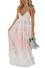 Womens Floral Crochet Lace Ruffled High Waist White Maxi Dress