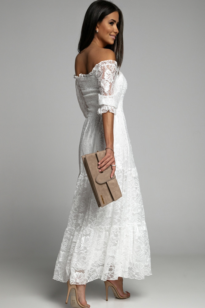 Long White Maxi Dress Smocked Lace Dress