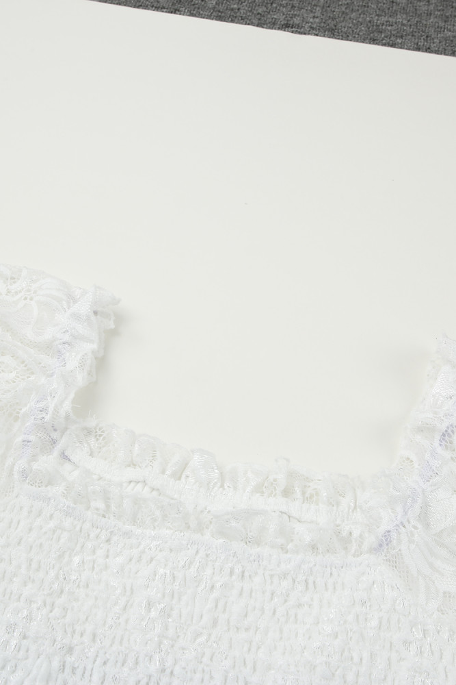 Long White Maxi Dress Smocked Lace Dress