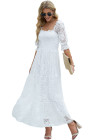 Long White Maxi Dress Smocked Lace Dress