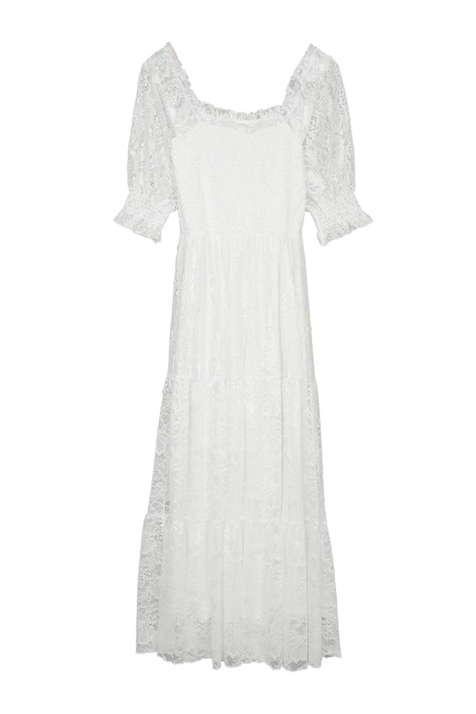 Long White Maxi Dress Smocked Lace Dress
