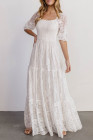 Long White Maxi Dress Smocked Lace Dress