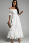 Long White Maxi Dress Smocked Lace Dress