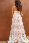 Womens Floral Crochet Lace Ruffled High Waist White Maxi Dress