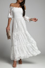 Long White Maxi Dress Smocked Lace Dress