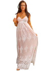 Womens Floral Crochet Lace Ruffled High Waist White Maxi Dress
