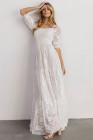 Long White Maxi Dress Smocked Lace Dress