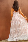Womens Floral Crochet Lace Ruffled High Waist White Maxi Dress
