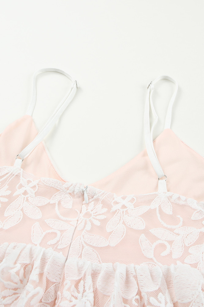 Womens Floral Crochet Lace Ruffled High Waist White Maxi Dress