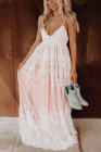 Womens Floral Crochet Lace Ruffled High Waist White Maxi Dress