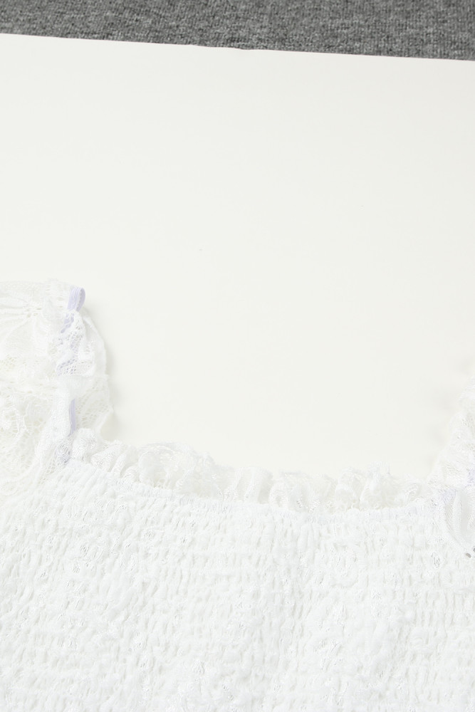 Long White Maxi Dress Smocked Lace Dress