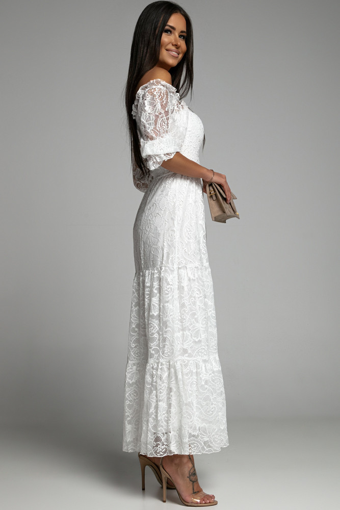 Long White Maxi Dress Smocked Lace Dress