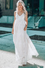 Womens Floral Crochet Lace Ruffled High Waist White Maxi Dress