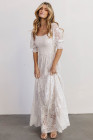 Long White Maxi Dress Smocked Lace Dress