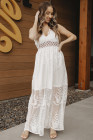 Women's Sleeveless Lace Mesh White Maxi Dress