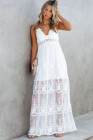 Women's Sleeveless Lace Mesh White Maxi Dress
