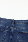 Womens Distressed Frayed Raw Hem Button Mid Waist Jeans